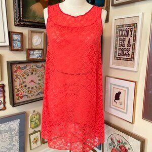 70s Vintage Deena Red Sheer Lace Sleeveless Midi Nightgown Lingerie Size M